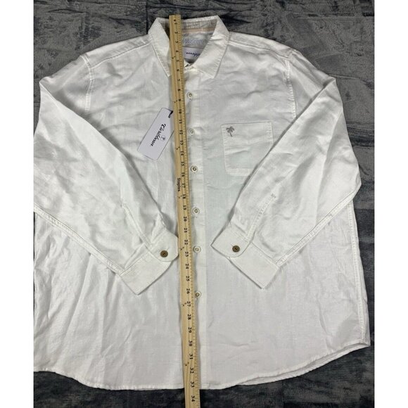 Carribbean Men's Size XXL White Casual Linen Blend Button Up Shirt Palm Tree - Picture 6 of 8
